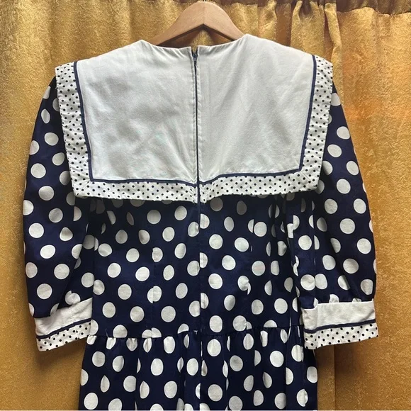 Vintage 1980s My Michelle Navy and White Polka Dot Jumpsuit - Picture 7 of 8